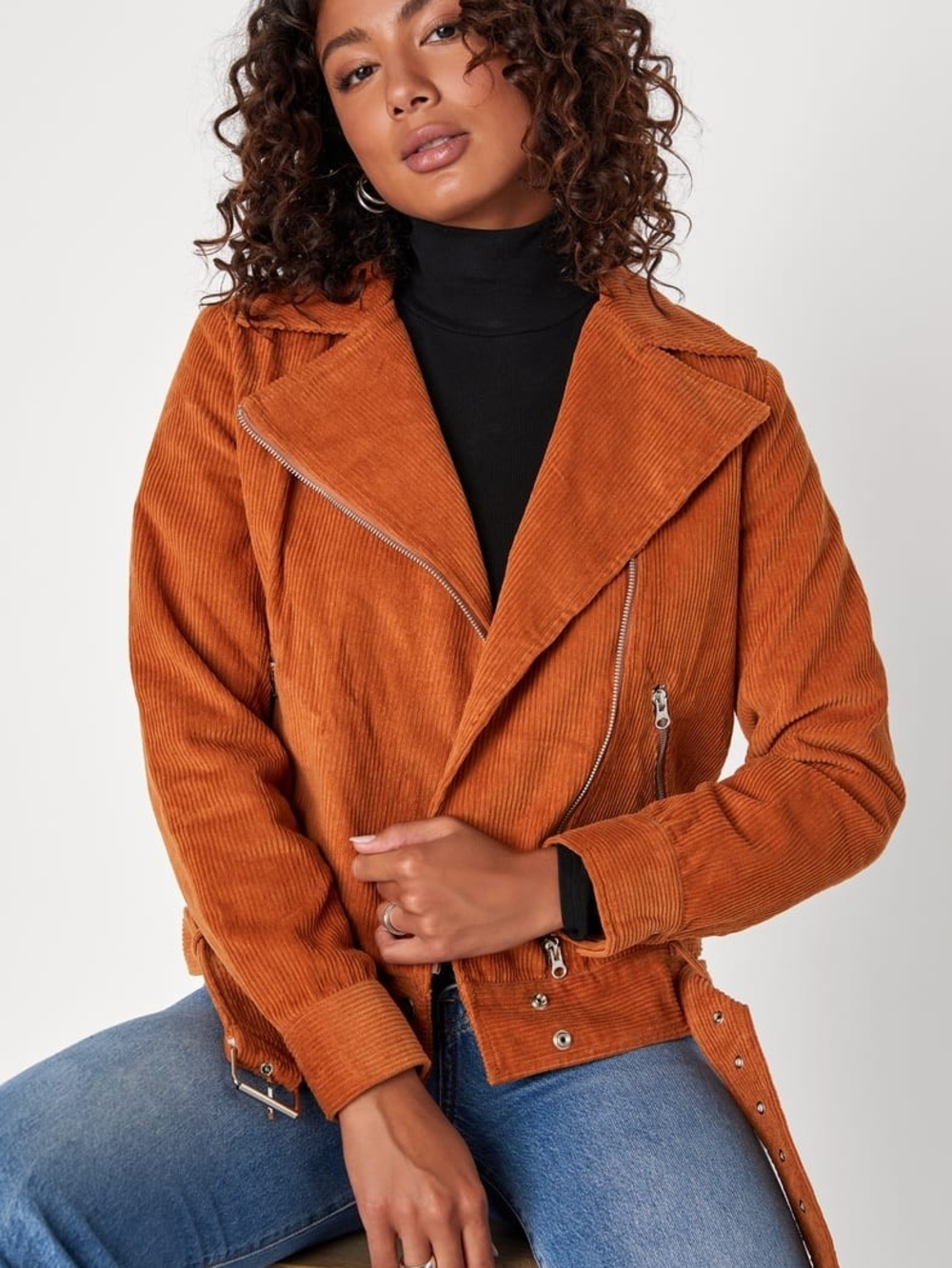 NWT Lulus Curated Cool Rust Orange Corduroy Moto Moto Jacket Medium